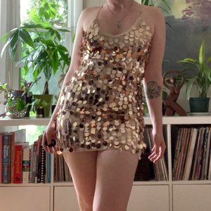 slim fit dress slacks Rose Gold Sequin Plunging Neckline Mini Dress main image 1